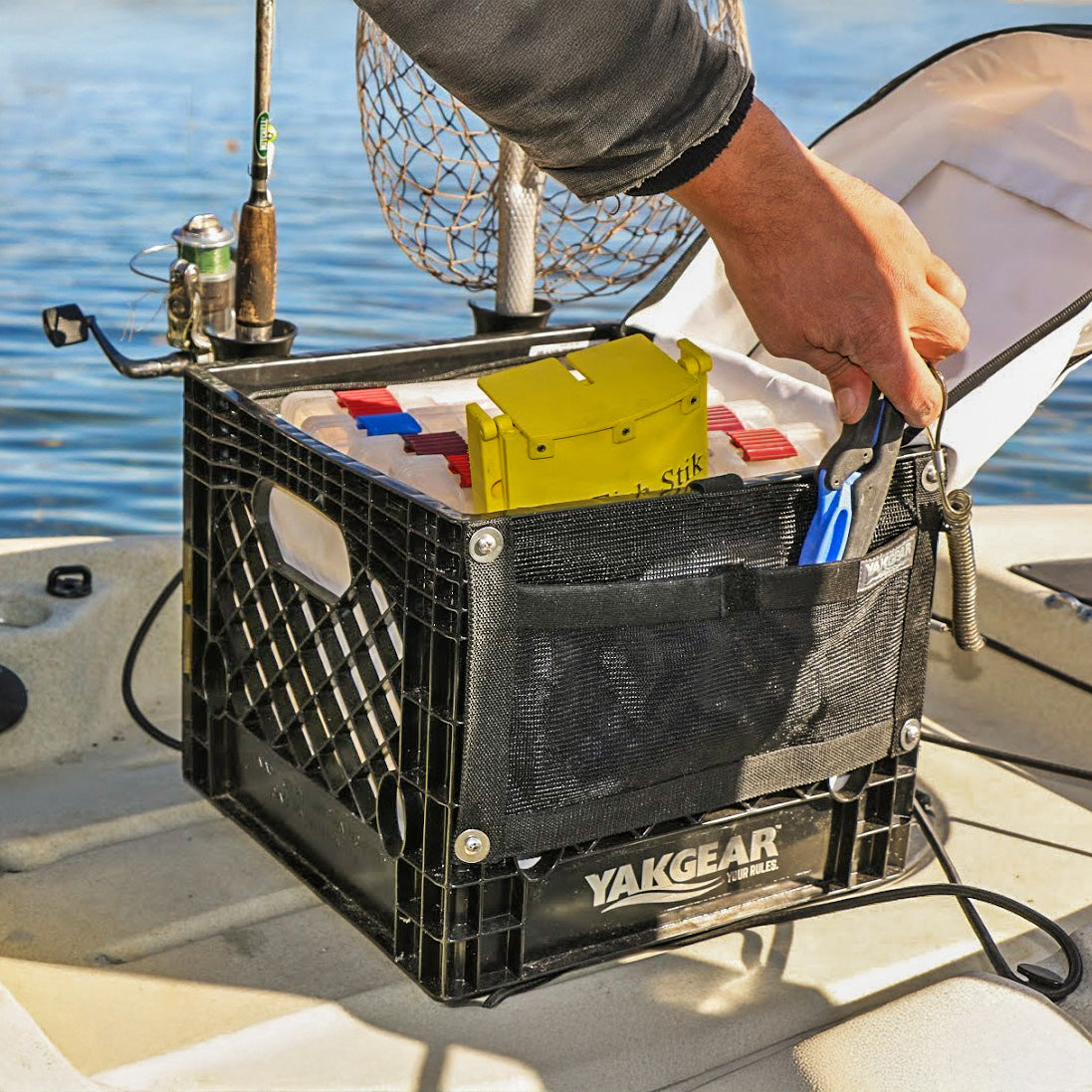 kayak fishing crate rod holder YakGear Kayak Angler Kit Crate